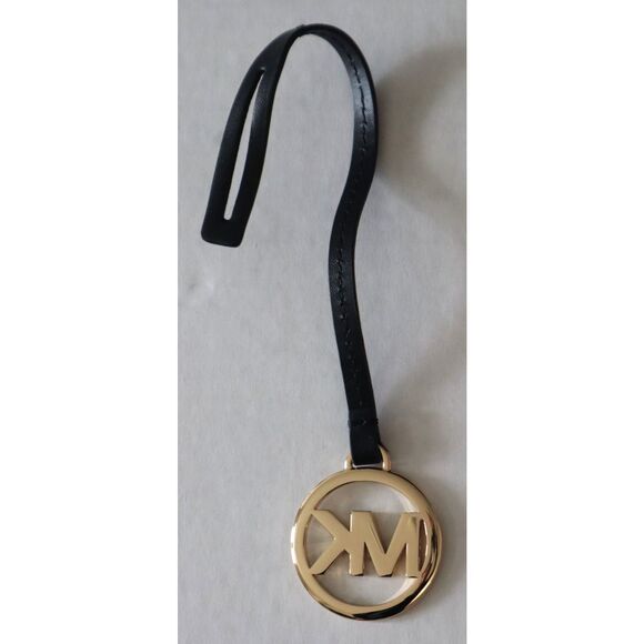 Michael Kors Black Leather Gold "MK" Logo Purse Tag/Fob - Picture 2 of 5